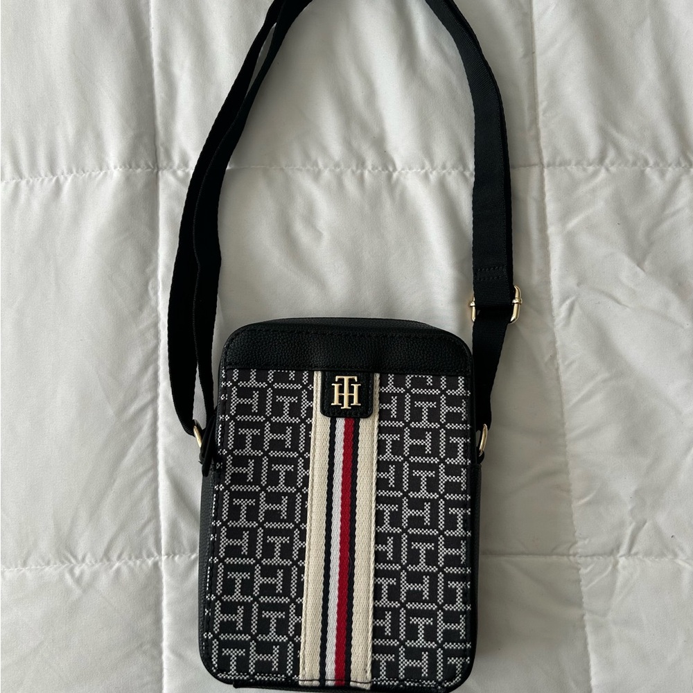 Tommy Hilfiger Black and Gray Messenger Bag